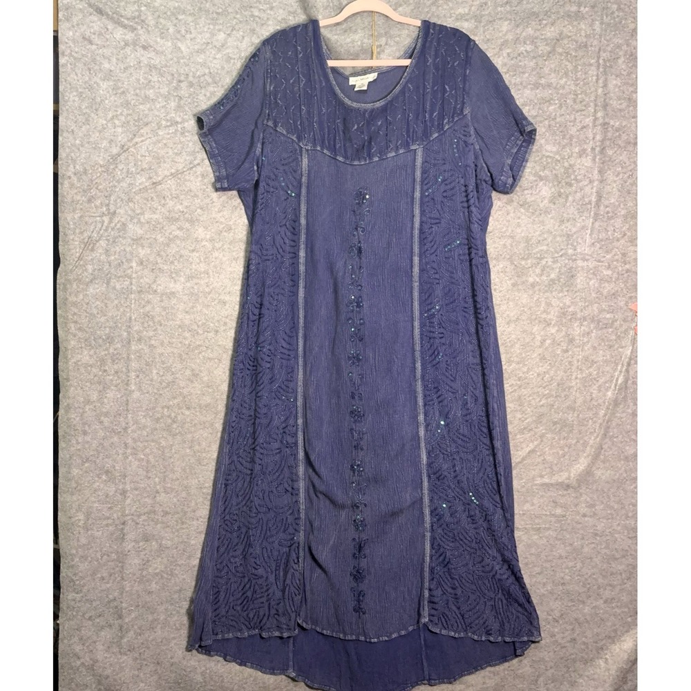 Anna Maxwell Fairy Whimsical Dress Womens 2X‎ Blue Embroidered Sequin Boho